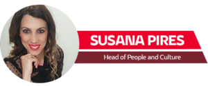 Susana Pires, Head of People and Culture, com fotografia profissional e destaque em banner vermelho.